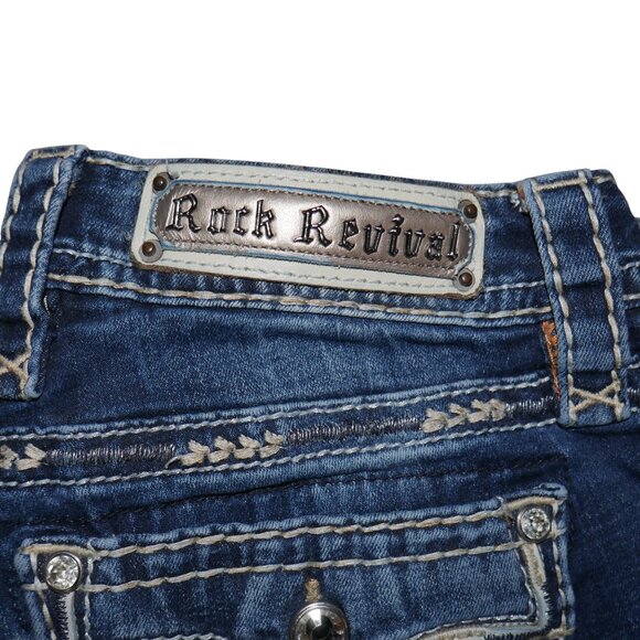 Rock Revival Jeans Women’s 28/8 Ferry Easy Boot Bling Butt Western Blue Jeans - Picture 10 of 12